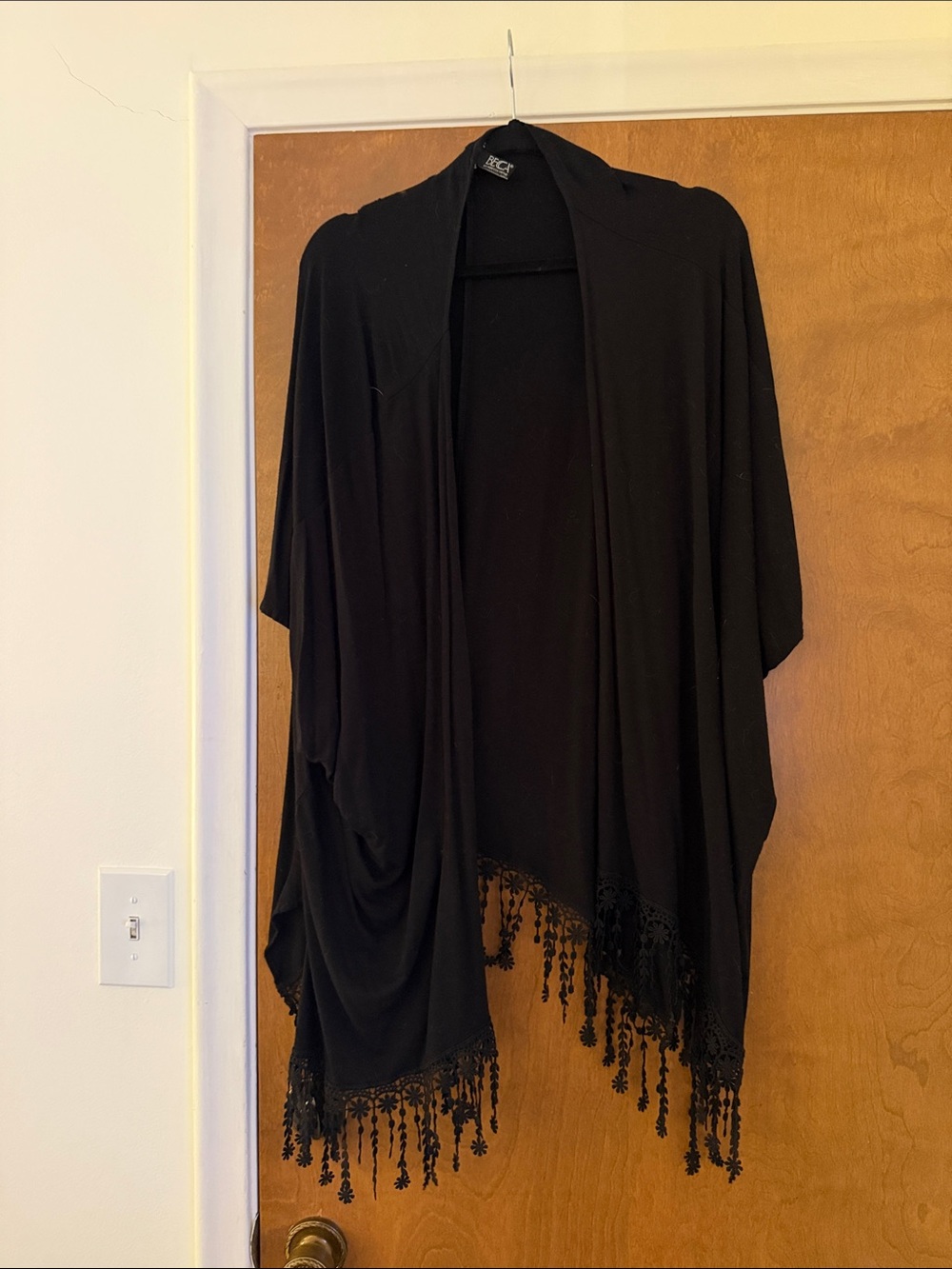 BECCA Black Open-Front Fringe Cardigan Jacket
